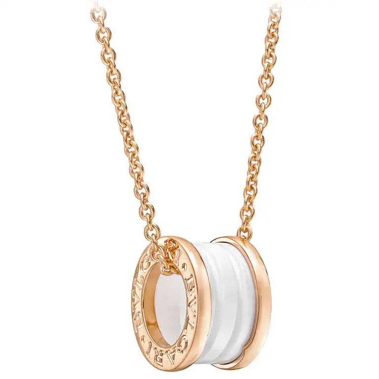 [Love's Uplift]ZERO 1 WHITE CERAMIC PINK GOLD DIAMOND NECKLACE