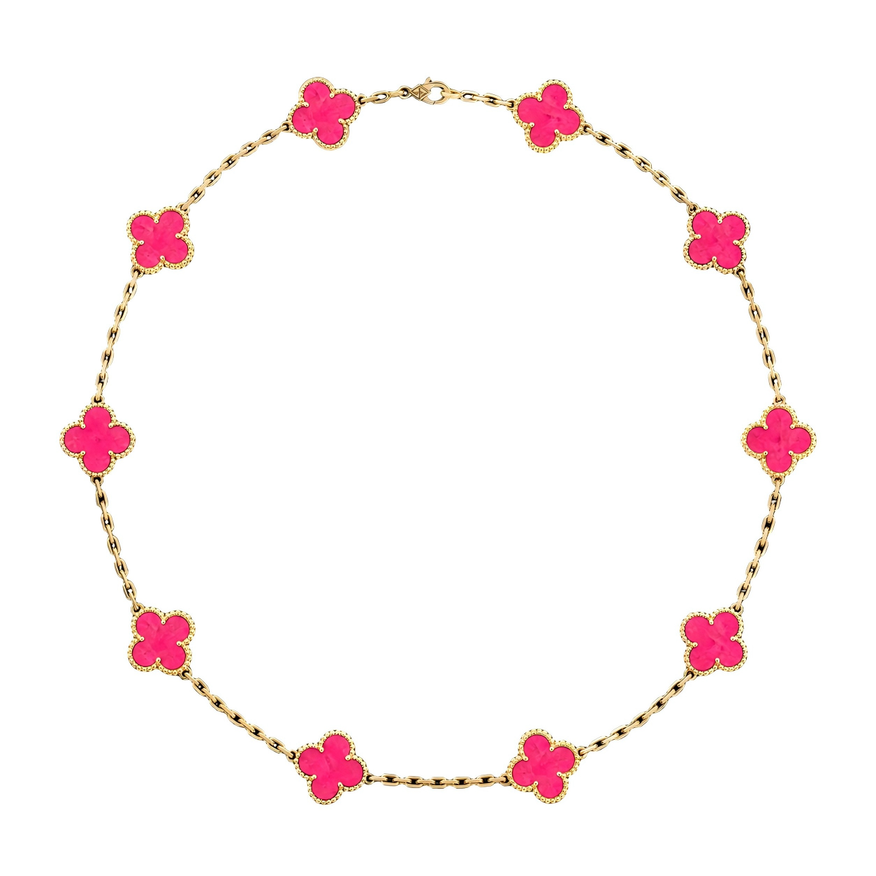 [Love's Uplift]CLOVER 10 MOTIFS PINK ENAMEL NECKLACE
