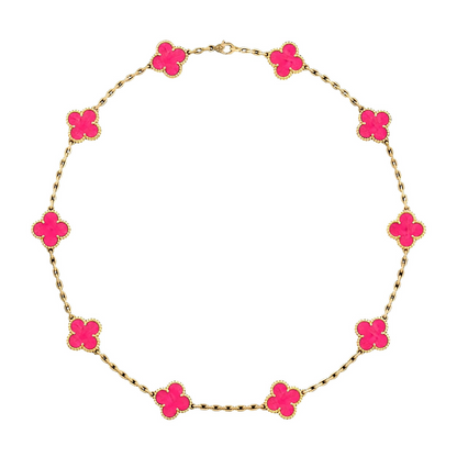 [Love's Uplift]CLOVER 10 MOTIFS PINK ENAMEL NECKLACE