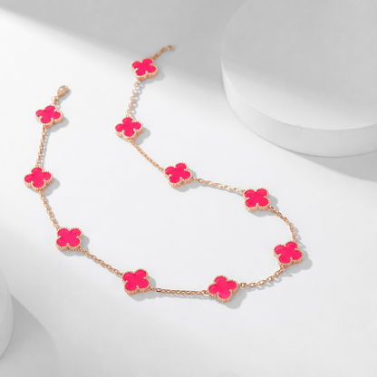 [Love's Uplift]CLOVER 10 MOTIFS PINK ENAMEL NECKLACE