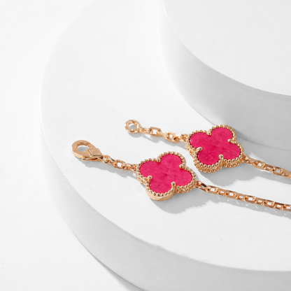 [Love's Uplift]CLOVER 10 MOTIFS PINK ENAMEL NECKLACE
