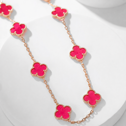 [Love's Uplift]CLOVER 10 MOTIFS PINK ENAMEL NECKLACE