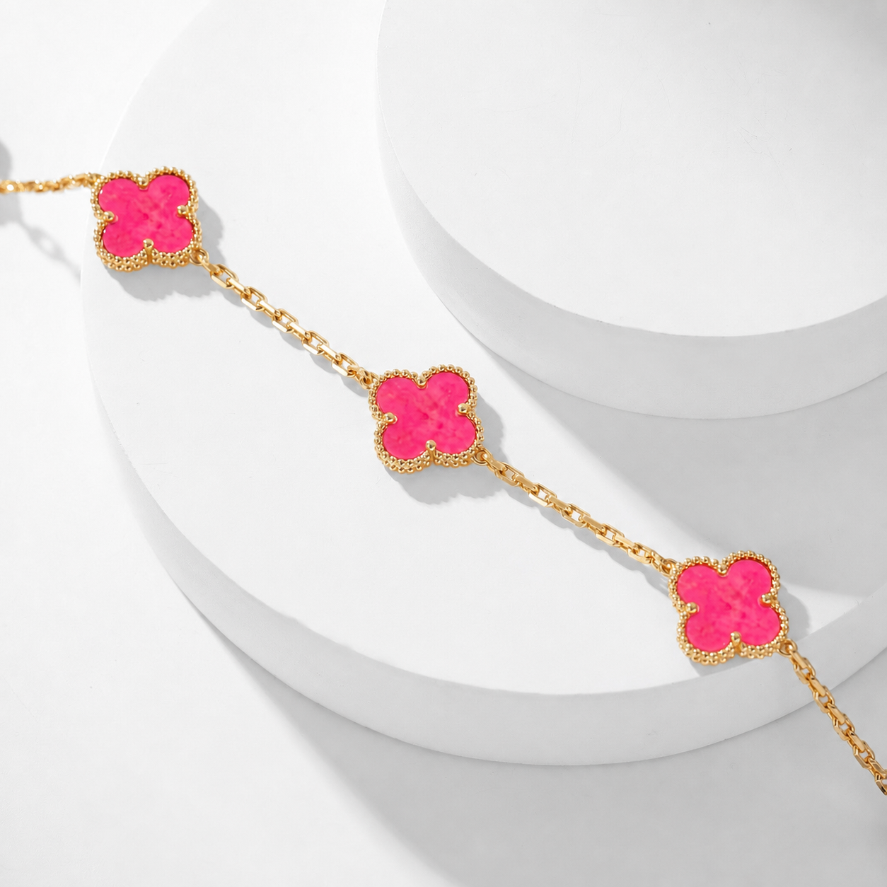 [Love's Uplift]CLOVER 10 MOTIFS PINK ENAMEL NECKLACE