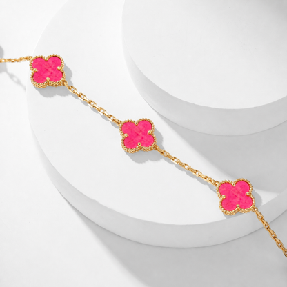 [Love's Uplift]CLOVER 10 MOTIFS PINK ENAMEL NECKLACE