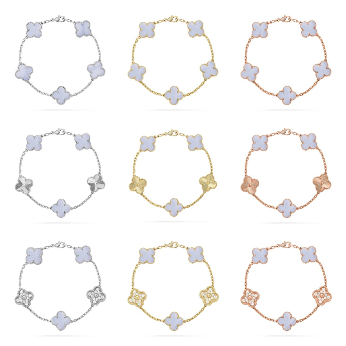 [Love's Uplift] CLOVER 5 MOTIF PURPLE CHALCEDONY BRACELET COLLECTION
