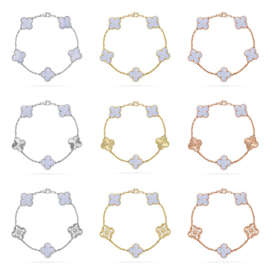 [Love's Uplift] CLOVER 5 MOTIF PURPLE CHALCEDONY BRACELET COLLECTION