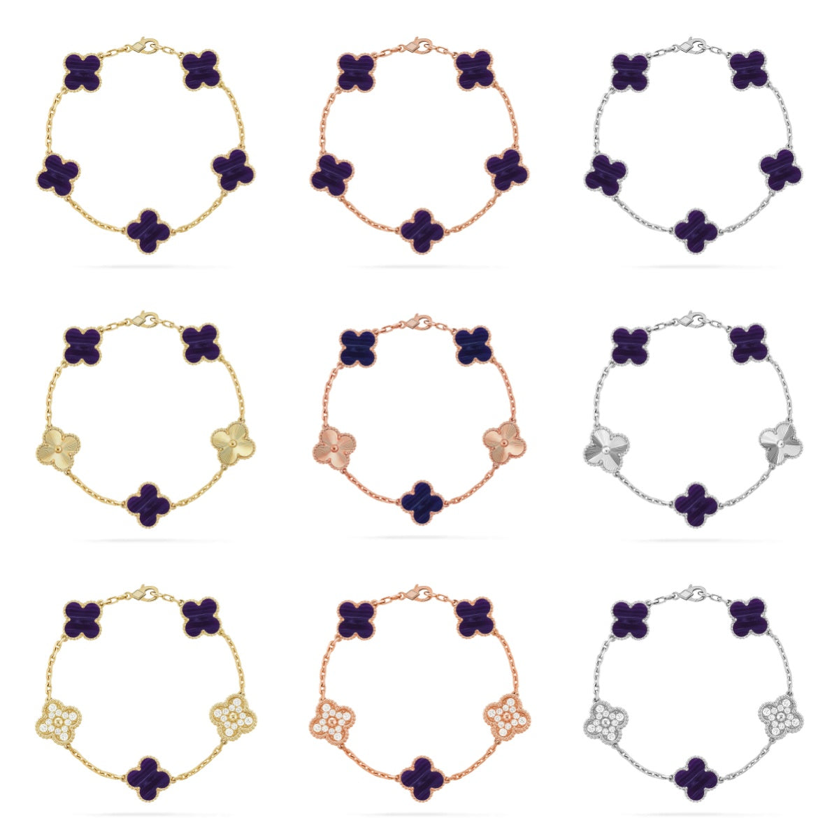 [Love's Uplift]CLOVER 5 MOTIF PURPLE STRIPES BRACELET COLLECTION