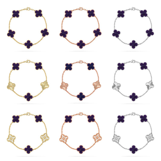 [Love's Uplift]CLOVER 5 MOTIF PURPLE STRIPES BRACELET COLLECTION