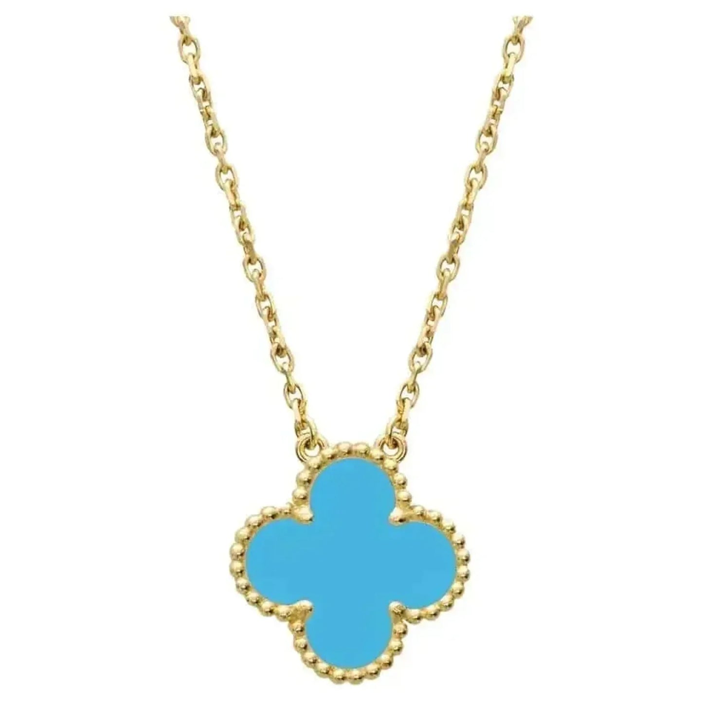[Love's Uplift]CLOVER 15MM VINTAGE TURQUOISE NECKLACE