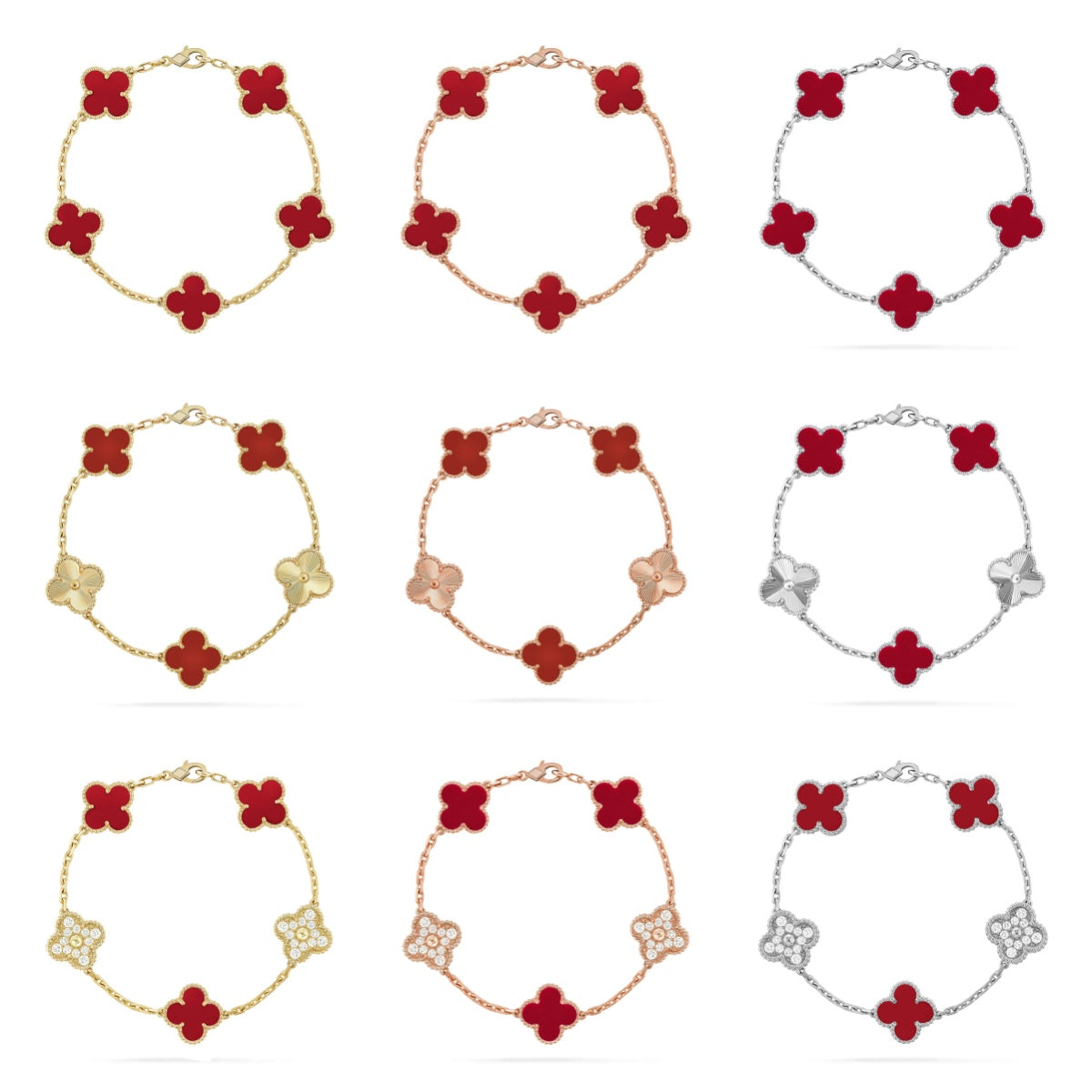 [Love's Uplift] CLOVER 5 MOTIF RED CORNELIAN BRACELET COLLECTION