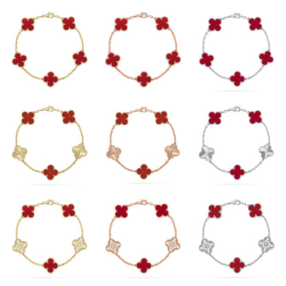 [Love's Uplift] CLOVER 5 MOTIF RED CORNELIAN BRACELET COLLECTION