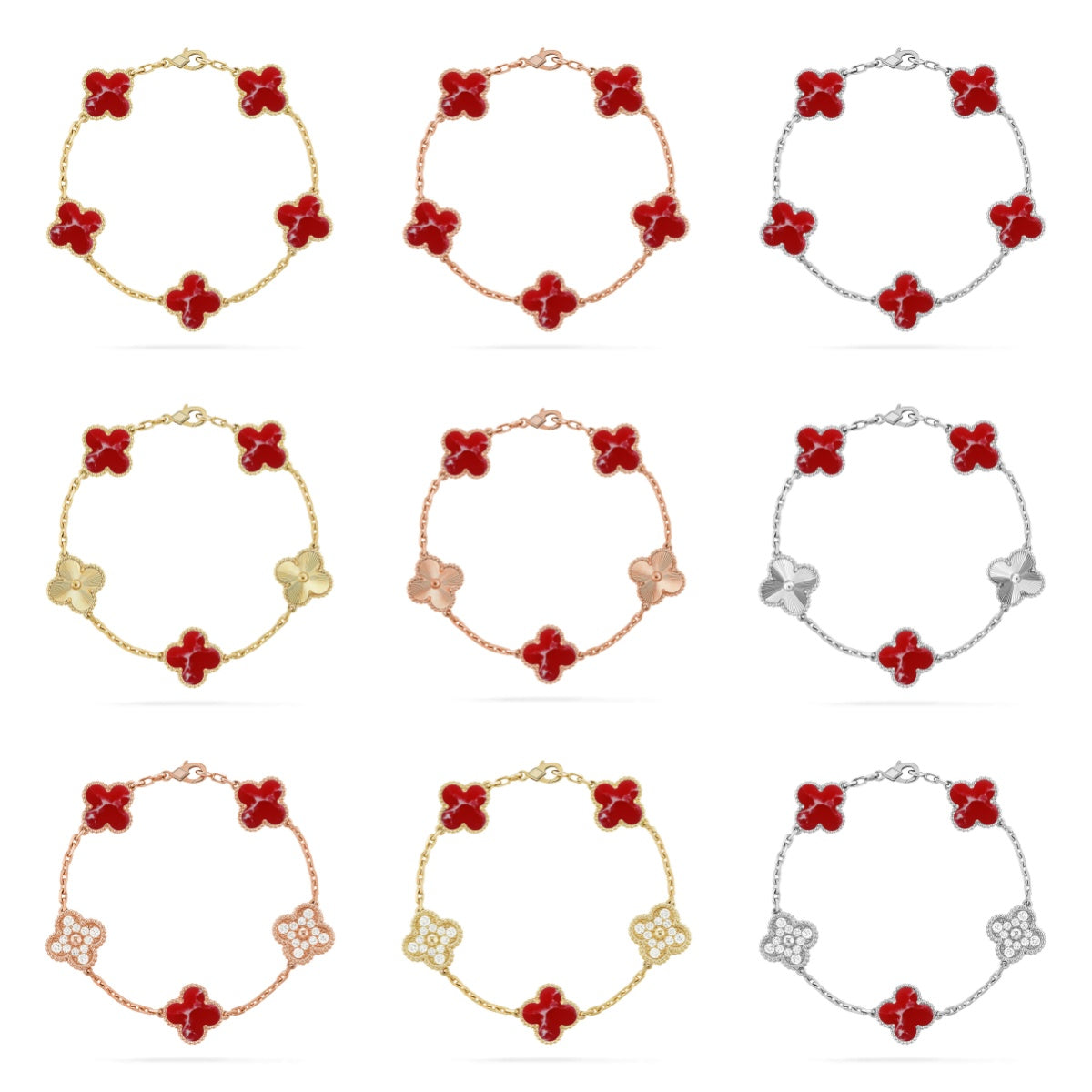 [Love's Uplift]CLOVER 5 MOTIF RED PATTERN BRACELET COLLECTION