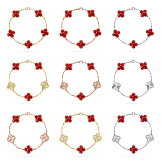 [Love's Uplift]CLOVER 5 MOTIF RED PATTERN BRACELET COLLECTION