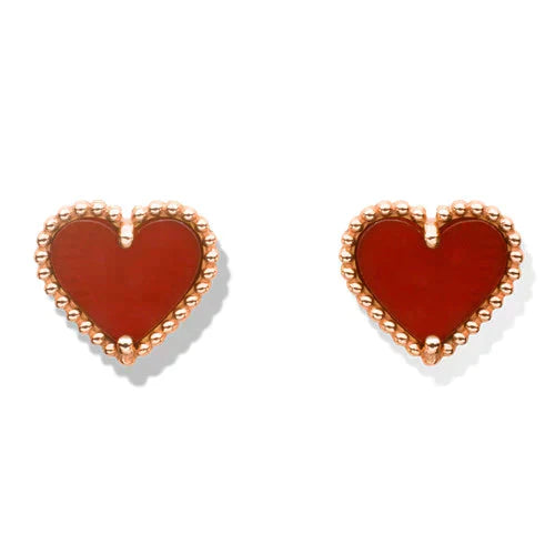 [Love's Uplift]HEART CARNELIAN STUD EARRINGS