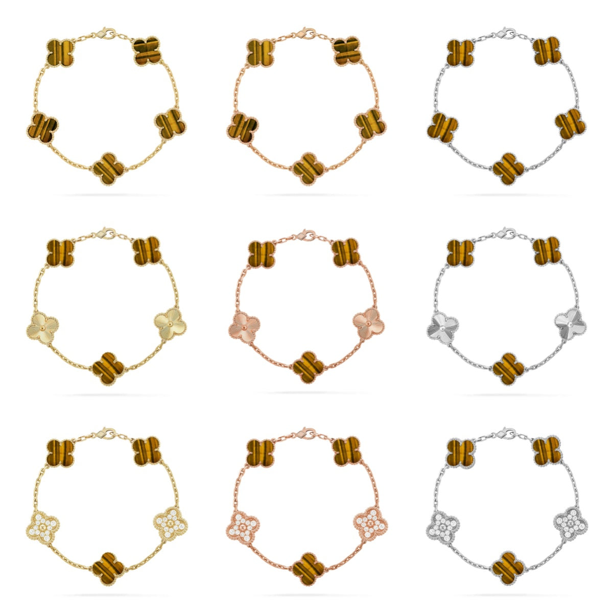 [Love's Uplift] CLOVER 5 MOTIFS TIGER EYE BRACELET COLLECTION