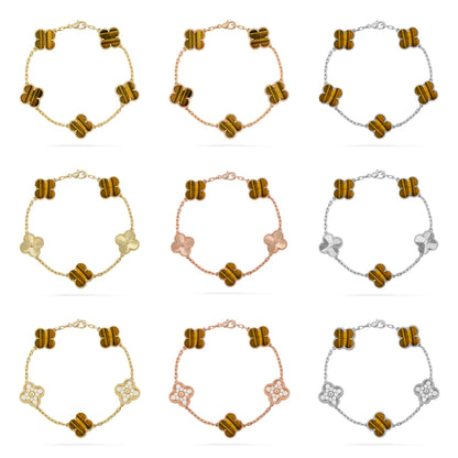 [Love's Uplift] CLOVER 5 MOTIFS TIGER EYE BRACELET COLLECTION