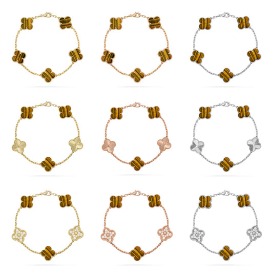 [Love's Uplift] CLOVER 5 MOTIFS TIGER EYE BRACELET COLLECTION