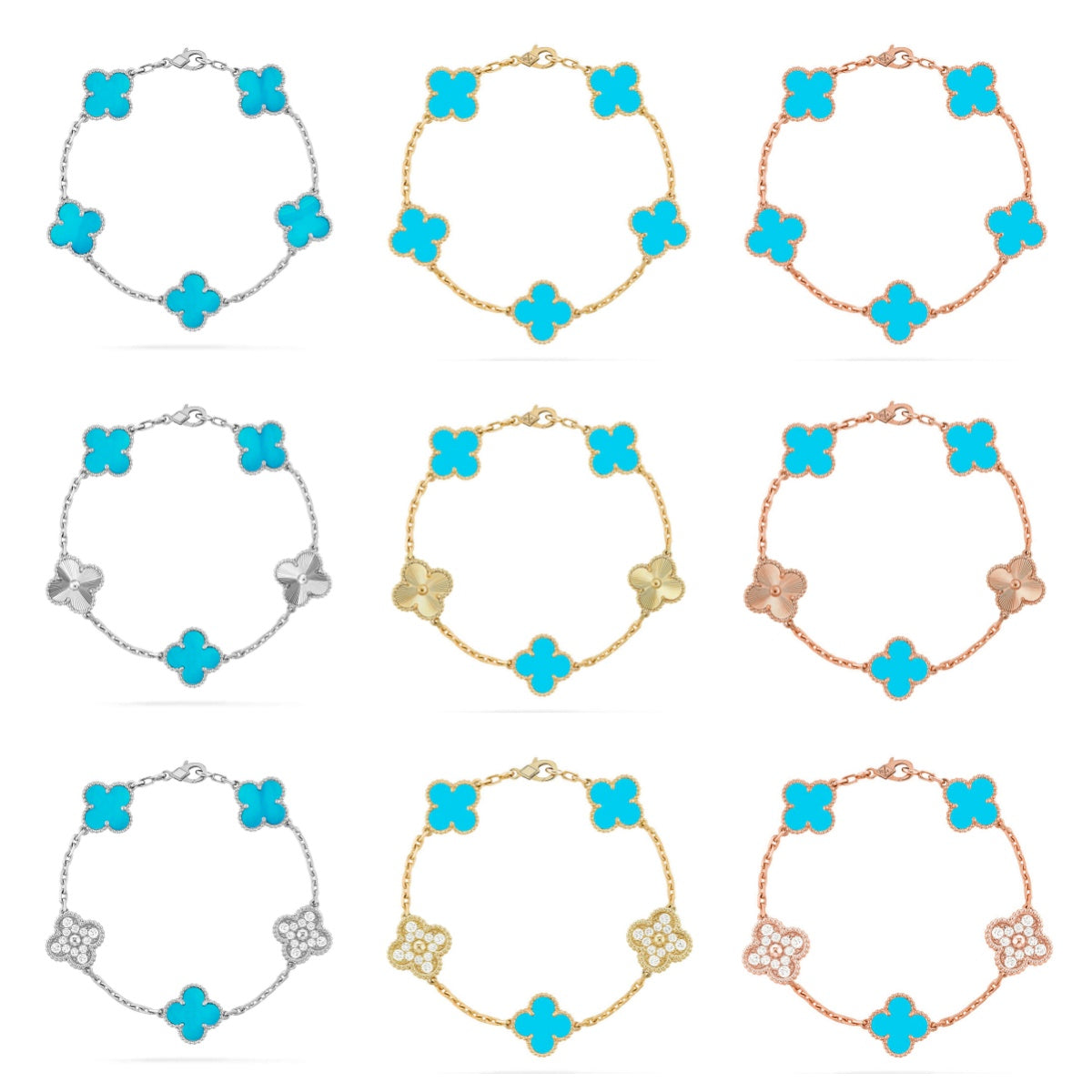 [Love's Uplift] CLOVER 5 MOTIF TURQUOISE BRACELET COLLECTION