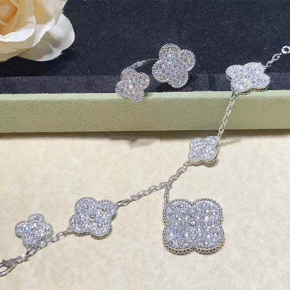 [Love's Uplift]CLOVER 6 MOTIFS SILVER DIAMOND BRACELET