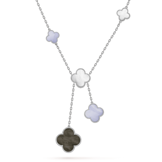[Love's Uplift]CLOVER MOP CHALCEDONY NECKLACE SILVER 6 MOTIF