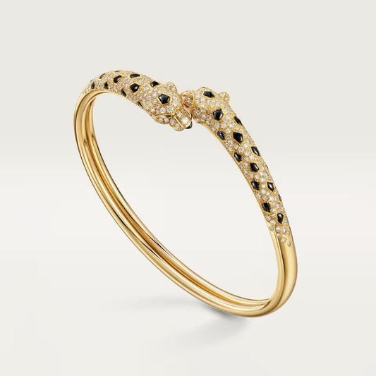 [Love's Uplift]PANTHERE DOUBLE HEADED HALF DIAMOND OPEN BRACELET