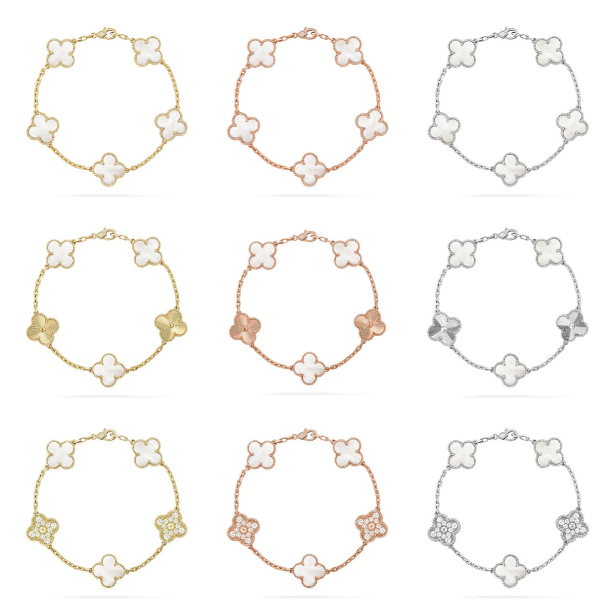 [Love's Uplift]CLOVER WHITE PEARL MOP 5 MOTIF BRACELET COLLECTION