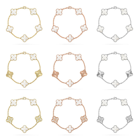[Love's Uplift]CLOVER WHITE PEARL MOP 5 MOTIF BRACELET COLLECTION