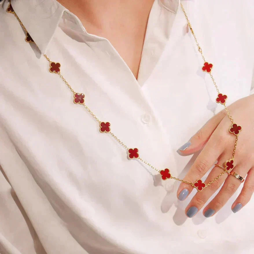 [Love's Uplift]CLOVER 20 MOTIFS CARNELIAN NECKLACE
