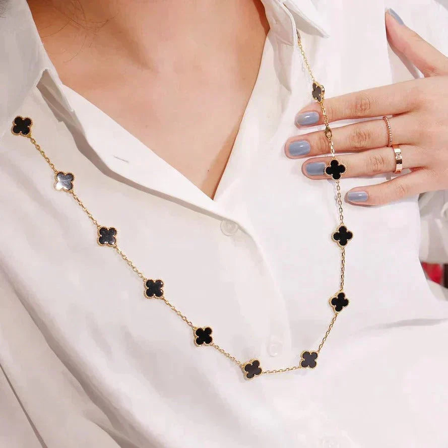 [Love's Uplift]CLOVER 20 MOTIFS ONYX NECKLACE