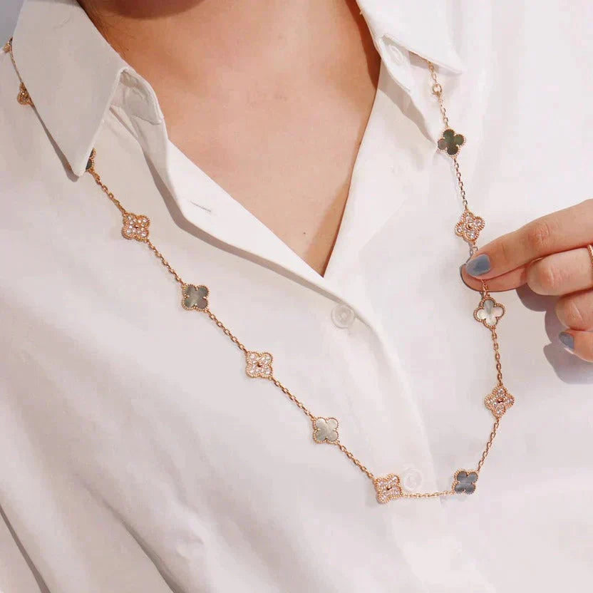 [Love's Uplift]CLOVER 20 MOTIFS DARK MOP DIAMOND  NECKLACE