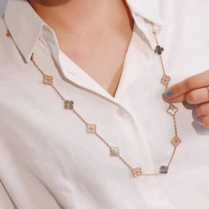 [Love's Uplift]CLOVER 20 MOTIFS DARK MOP DIAMOND  NECKLACE