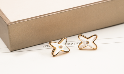 [Love's Uplift]JEUX DE WHITE MOP PINK GOLD DIAMOND EARRINGS