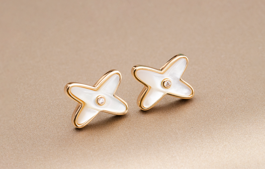 [Love's Uplift]JEUX DE WHITE MOP PINK GOLD DIAMOND EARRINGS