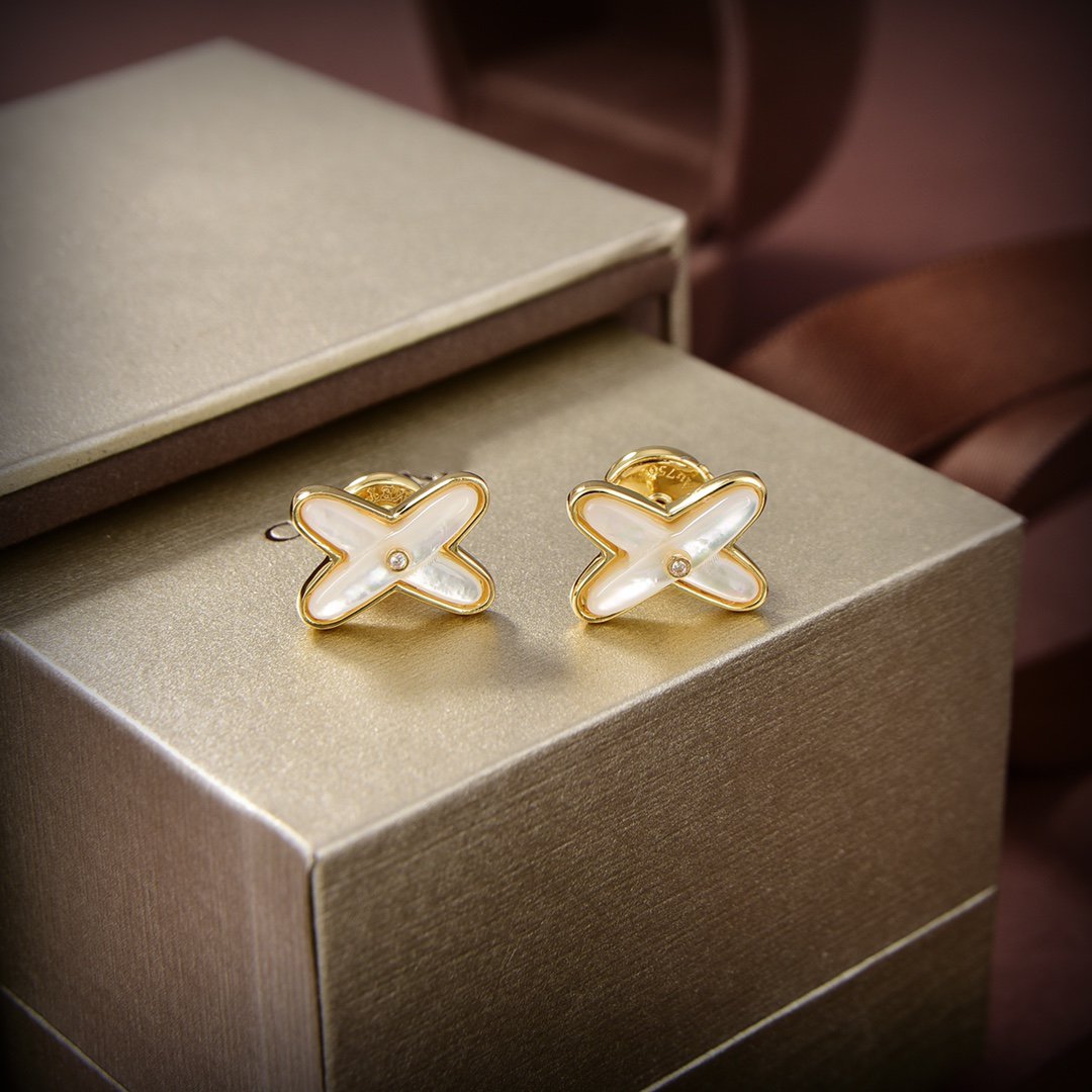 [Love's Uplift]JEUX DE WHITE MOP GOLD DIAMOND EARRINGS