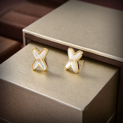 [Love's Uplift]JEUX DE WHITE MOP GOLD DIAMOND EARRINGS