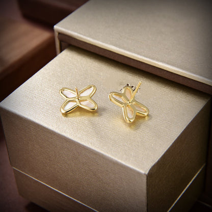 [Love's Uplift]JEUX DE WHITE MOP GOLD DIAMOND EARRINGS