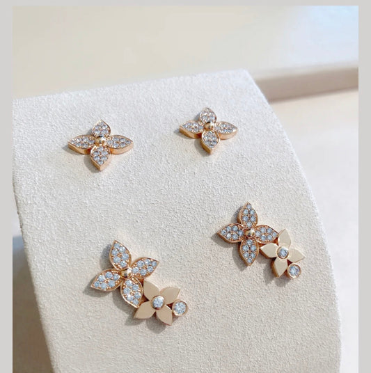 [Love's Uplift]STAR BLOSSOM STUD EARRINGS PINK GOLD DIAMONDS