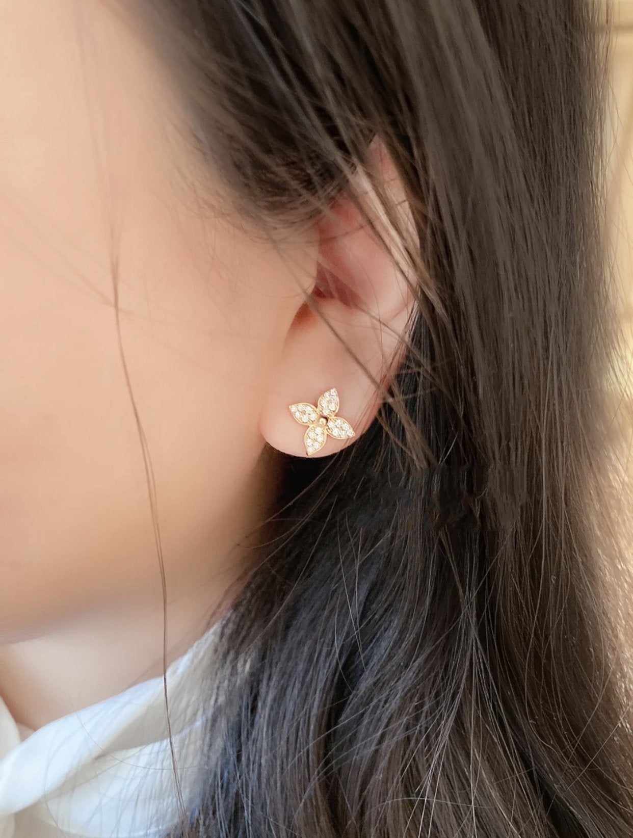 [Love's Uplift]STAR BLOSSOM STUD EARRINGS PINK GOLD DIAMONDS
