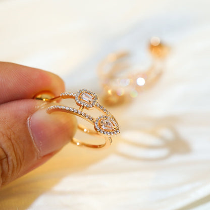 [Love's Uplift ]CREOLES MY TWIN 2 RANGS SILVER DIAMOND EARRINGS