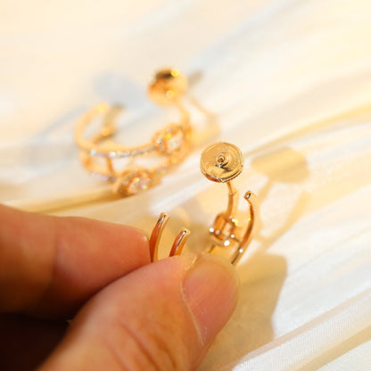 [Love's Uplift ]CREOLES MY TWIN 2 RANGS SILVER DIAMOND EARRINGS