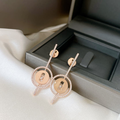 [Love's Uplift ]LUCKY MOVE ARROW PINK GOLD DIAMOND EARRINGS