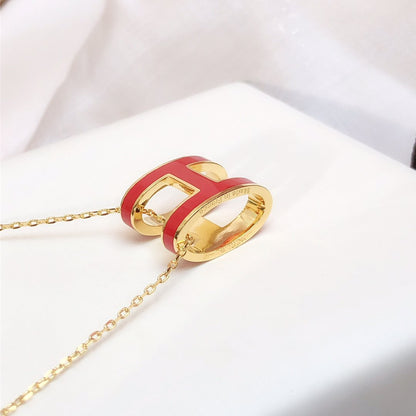 [Love's Uplift]HM CLIC RED ENAMEL GOLD NECKLACE