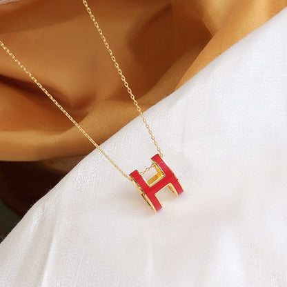 [Love's Uplift]HM CLIC RED ENAMEL GOLD NECKLACE