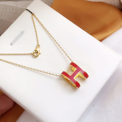 [Love's Uplift]HM CLIC RED ENAMEL GOLD NECKLACE