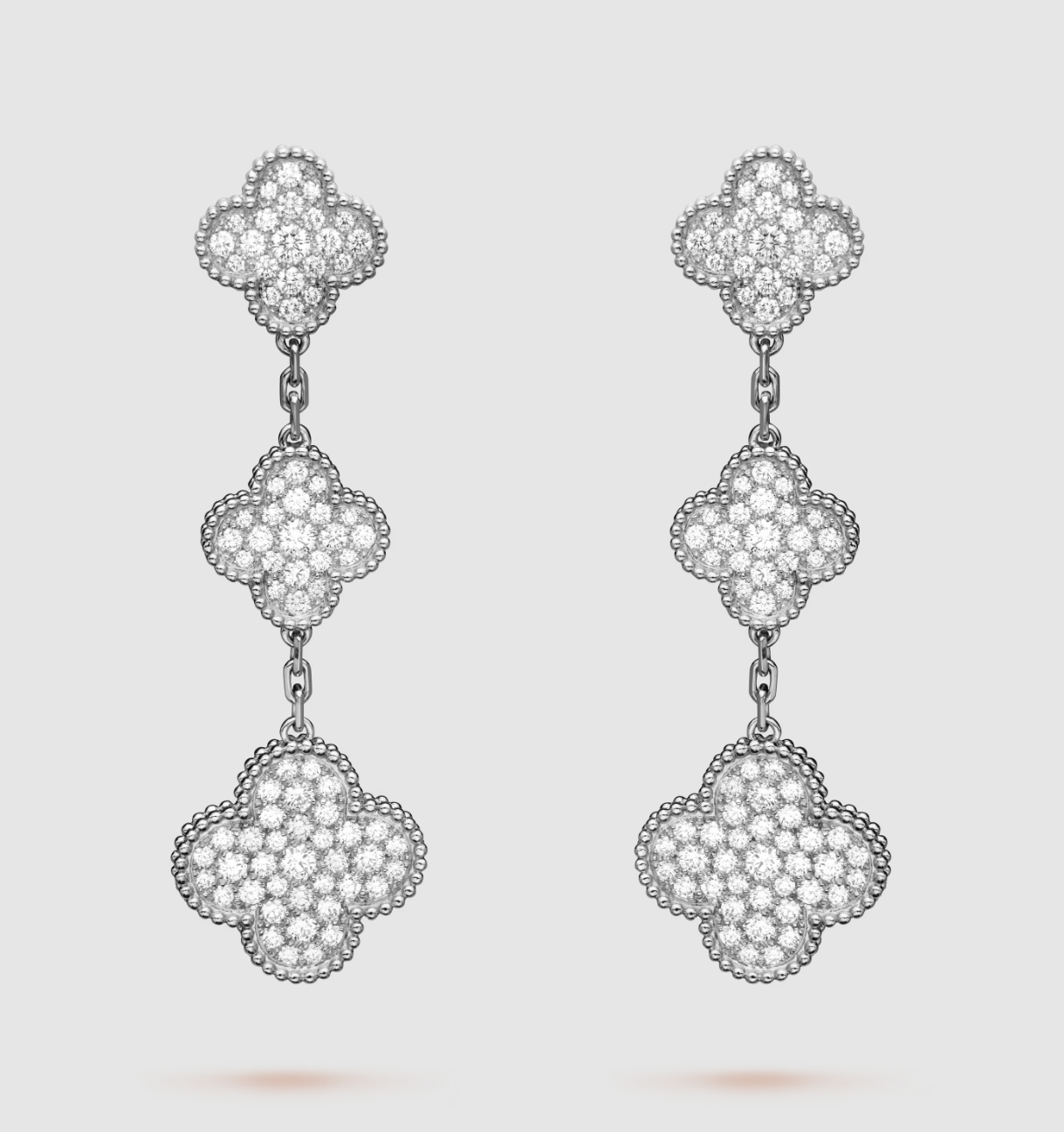 [Love's Uplift]CLOVER 3 MOTIF DIAMOND SILVER DROP EARRINGS
