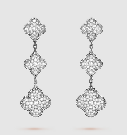 [Love's Uplift]CLOVER 3 MOTIF DIAMOND SILVER DROP EARRINGS