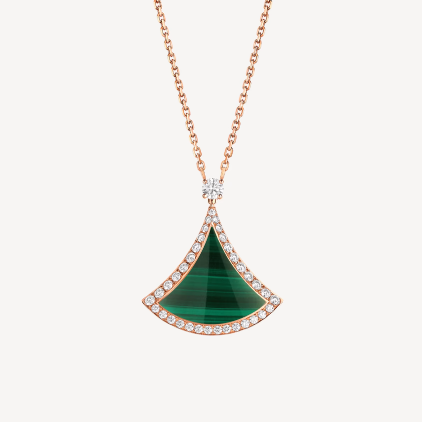 [Love's Uplift]DREAM MALACHITE DIAMOND PAVED PINK GOLD NECKLACE