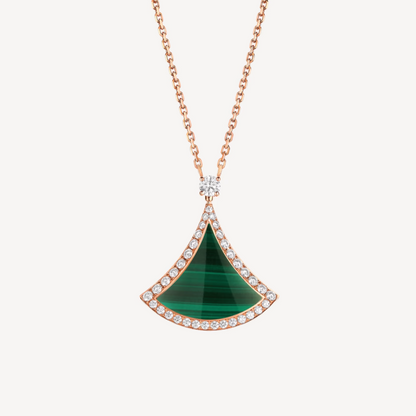 [Love's Uplift]DREAM MALACHITE DIAMOND PAVED PINK GOLD NECKLACE