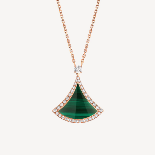 [Love's Uplift]DREAM MALACHITE DIAMOND PAVED PINK GOLD NECKLACE