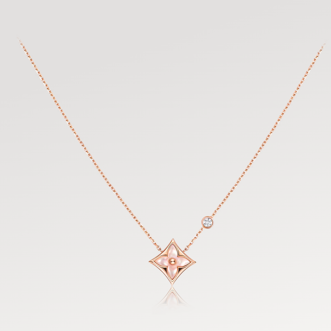 [Love's Uplift]STAR PINK MOP 1 DIAMOND PINK GOLD NECKLACE